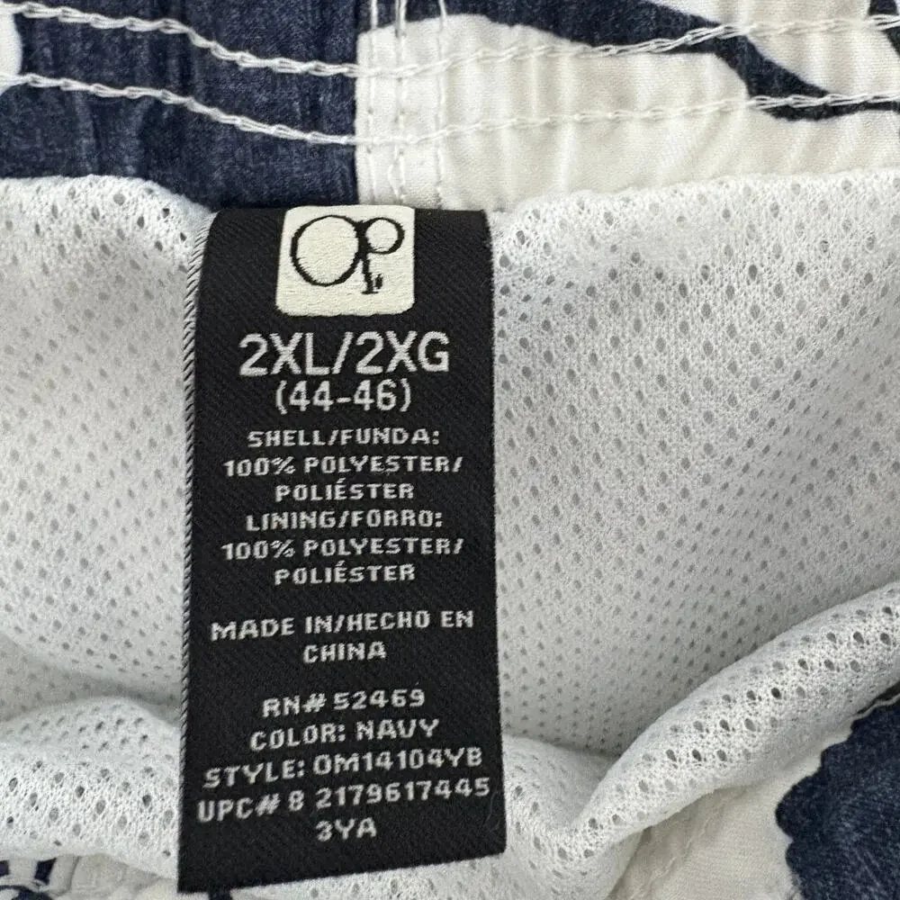 Swim Trunks OP Mens 2XL Hawaiian Print Navy White Holiday Vacation 44-46